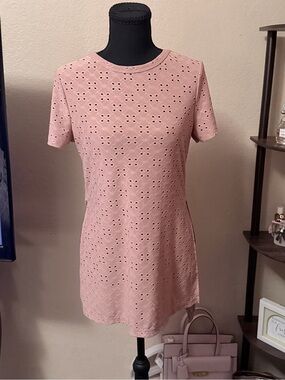 Pink Eyelet Short Sleeve Shift Dress